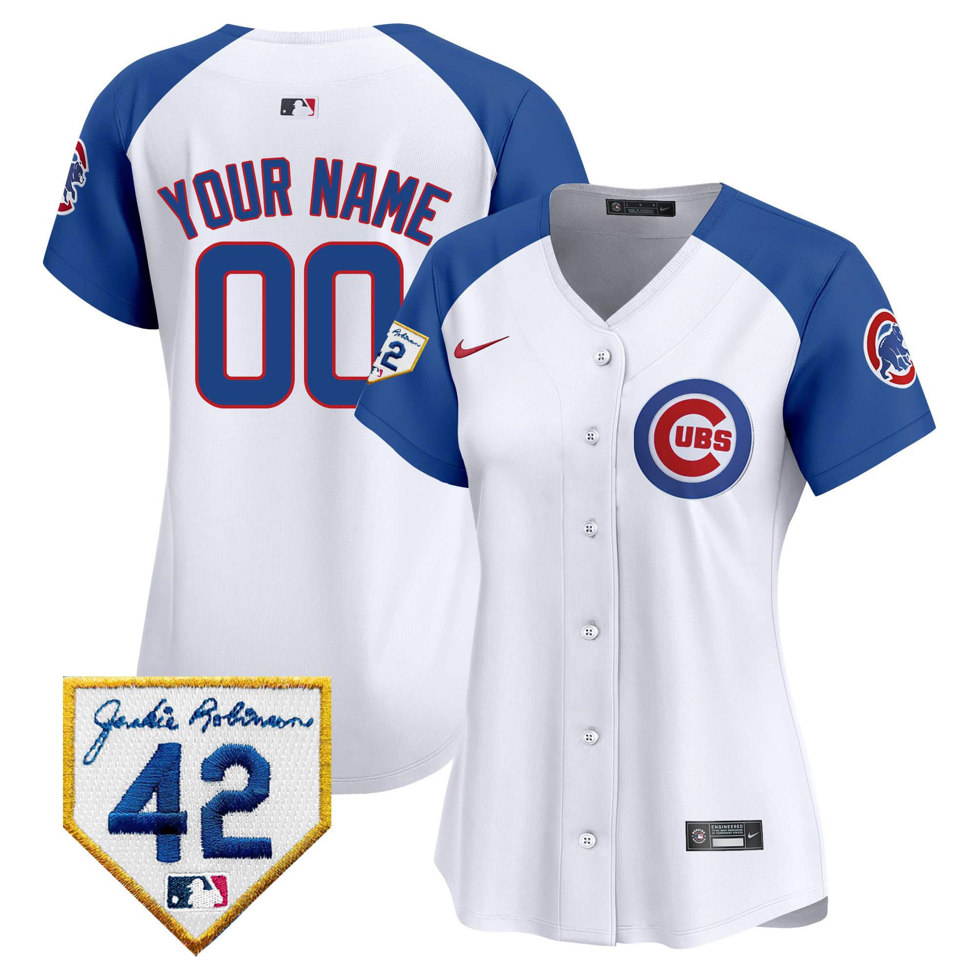 Women Chicago Cubs White Nike 2024 Jackie Robinson Patch Vapor Premier Limited Custom MLB Jersey style 1->->